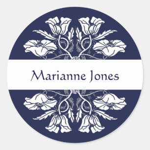 Vintage Kunst Nouveau Blumennamensaufkleber Runder Aufkleber