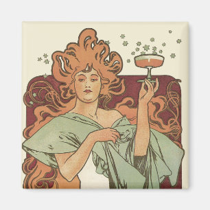 Vintage Kunst Nouveau durch Mucha, Champagne-Party Magnet