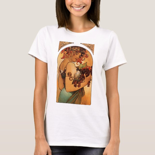 Vintage Kunst Nouveau Frau mit Frucht T-Shirt (Vorderseite)