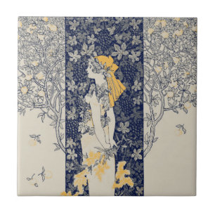 Vintage Kunst Nouveau Frauen-Illustration ab 1895 Fliese