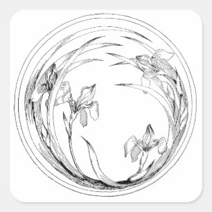 Vintage Kunst Nouveau Iris - Iris-Schablone Quadratischer Aufkleber