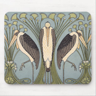 Vintage Kunst Nouveau Störche Mousepad