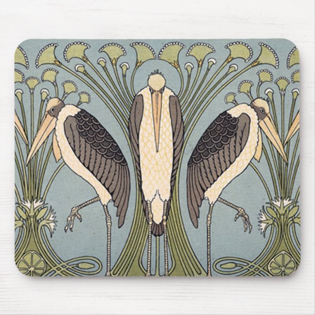 Vintage Kunst Nouveau Störche Mousepad (Vorne)