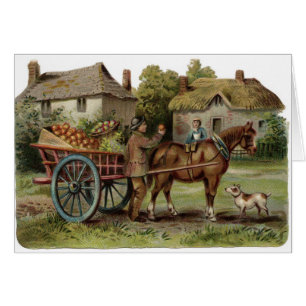 Vintage Kunst - Pferd-Gezeichneter Apple-Wagen,