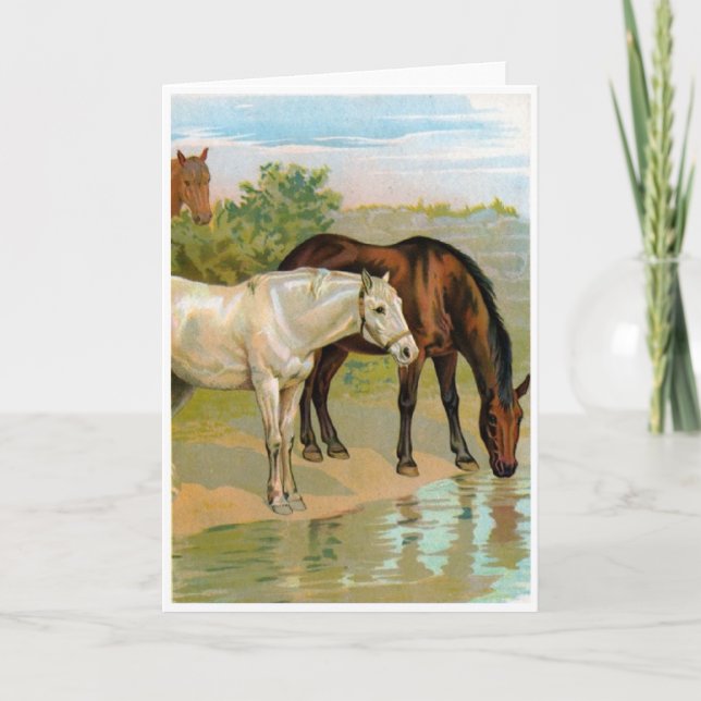 Vintage Kunst - Pferde am Teich, Karte (Vorderseite)