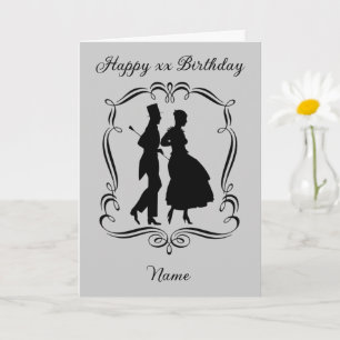 Vintage-Kunst-Silhouette Mann Frau Geburtstag  Karte