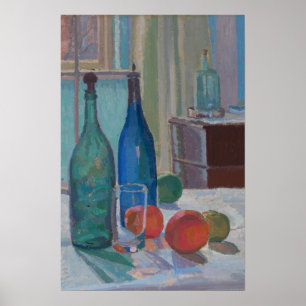 Vintage Kunst Stillleben Malflaschen Obst Poster