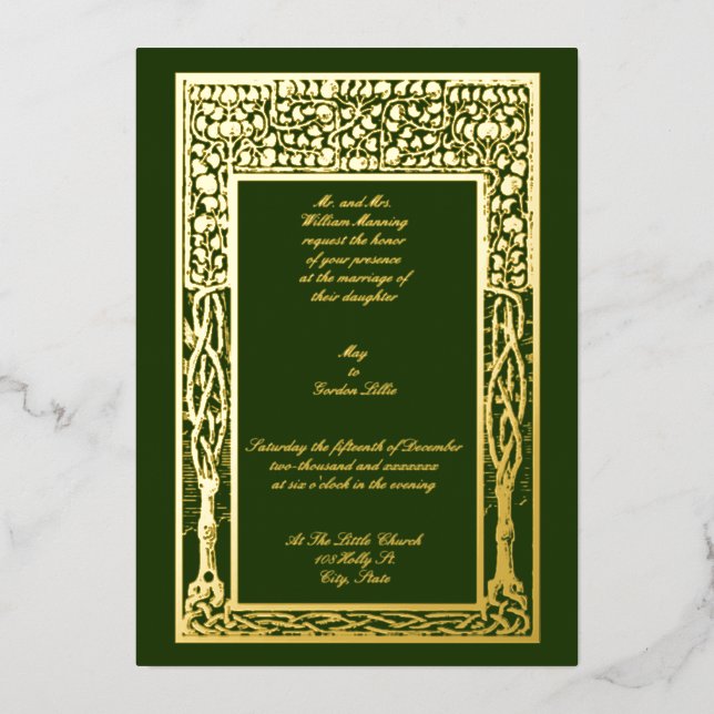 Vintage Kunst und Kunsthandwerk Obstbaumhochzeit Folieneinladung (Vorderseite)