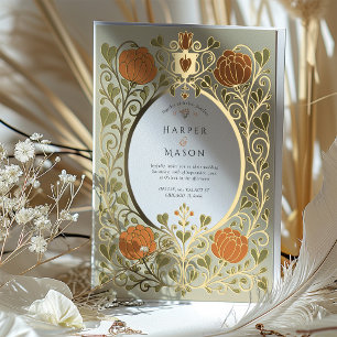 Vintage Kunst und Kunsthandwerk Orangefarbene Hoch Folieneinladung