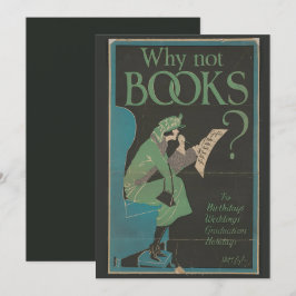Vintage Kunst "Warum keine Bücher?" Geburtskarte Einladung