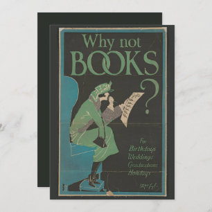 Vintage Kunst "Warum keine Bücher?" Geburtskarte Einladung