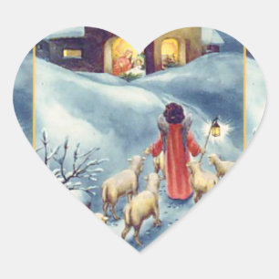 Vintage-Kunst-Weihnachtskrippe Herz-Aufkleber