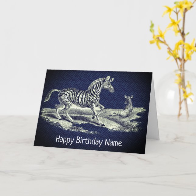 Vintage Kunst Zebra und Foal Nature Geburtstag Karte (Gelbe Blume)