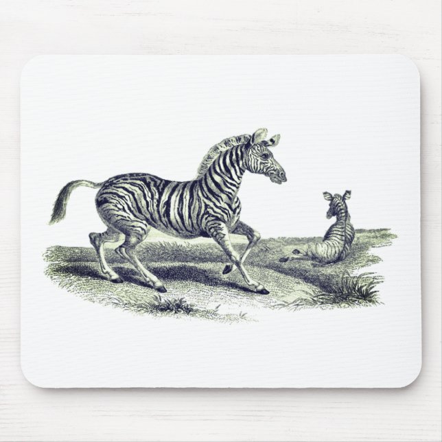Vintage Kunst Zebra und Fossilienwelt Mousepad (Vorne)