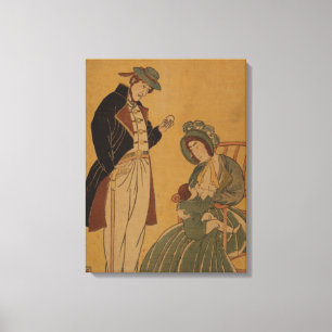 Vintage-Kunstbild einer amerikanischen Familie vor Leinwanddruck