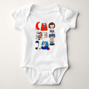 Vintage Kunstdruckpapier-Puppe. Niedliche Baby Strampler