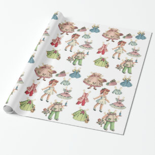 Vintage Kunstdruckpapier-Puppe. Niedliche Geschenkpapier