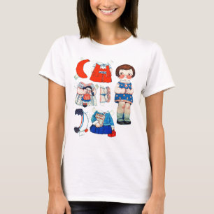 Vintage Kunstdruckpapier-Puppe. Niedliche T-Shirt