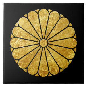 Vintage Kunstgold Schwarze Kiku-Chrysantheme Brosc Fliese