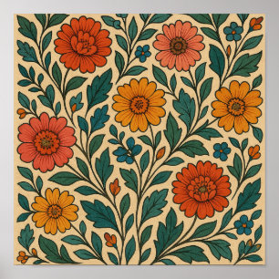 Vintage-Kunsthandwerksbewegung Inspiriert Floral P Poster