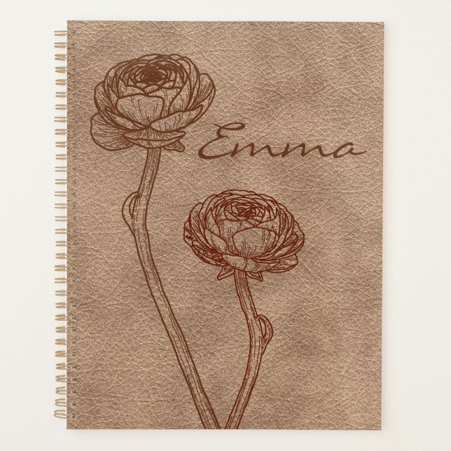 Vintage-Kunstleder-Minimalist-Personalisiert  Planer (Vorderseite)