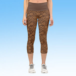Vintage-Kunstleder mit geprägtem Blumenlook Capri Leggings
