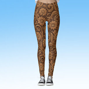 Vintage-Kunstleder mit geprägtem Blumenlook Leggings
