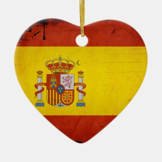 Vintage künstlerische Grunge-Spanien-Flagge Keramikornament (Vorne)