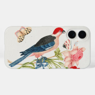 Vintage-Kunstposterdruck rosa Vogel Schmetterling iPhone 16 Hülle