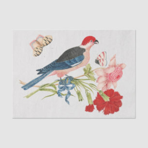 Vintage-Kunstposterdruck rosa Vogel Schmetterling  Seidenpapier
