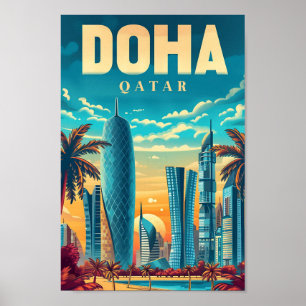 Vintage Kunstreise Doha Katar - Illustration Poster