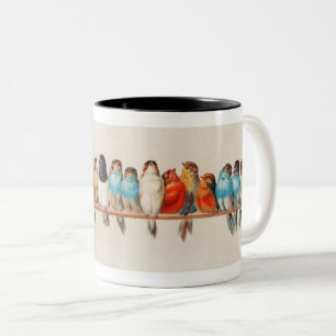 Vintage Kunstvögel - farbenfroher Retro-Vogel Zweifarbige Tasse