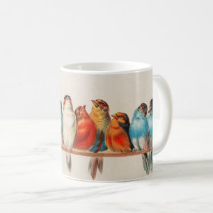 Vintage-Kunstwerk Farbige Vögel sitzen auf einer S Kaffeetasse