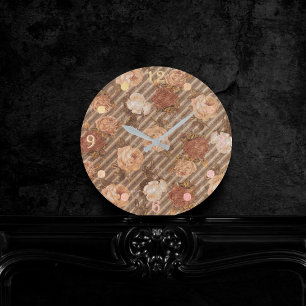 Vintage Kupfer-Rose   Peach and Burnt Orange Runde Wanduhr