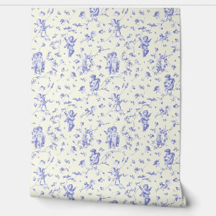 Vintage Kupiden Engel Floral Baby Blue Toile Tapete
