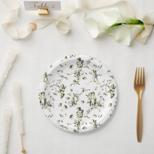 Vintage Kupiden Engel Floral Beige Weiße Tüte Pappteller