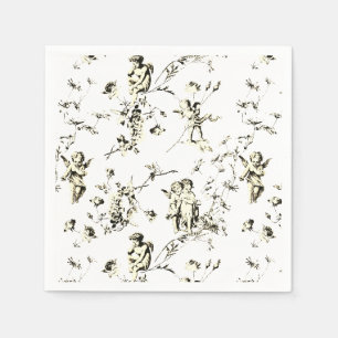 Vintage Kupiden Engel Floral Beige Weiße Tüte Serviette