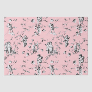 Vintage Kupiden Engel Schwarz-weiße Blüte Rosa Seidenpapier