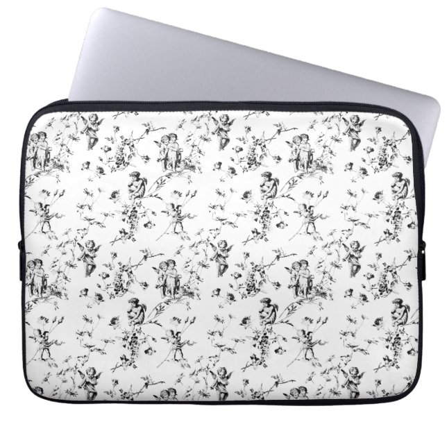 Vintage Kupiden Engel Schwarz-weißes Tier Laptopschutzhülle (Vorderseite)