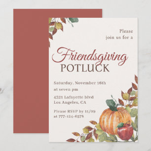 Vintage-Kürbis-Aquarell-Friendsgiving-Potluck-Einl Einladung