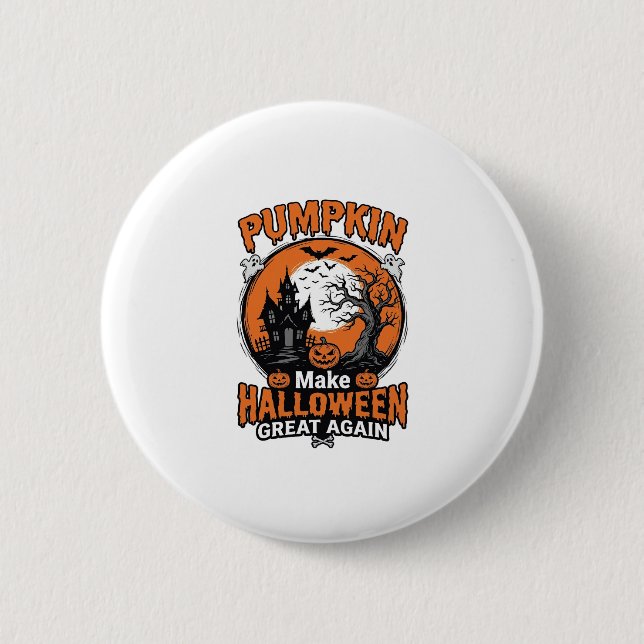 Vintage-Kürbis-Halloween-Great-Again-Shirt-Design Button (Vorderseite)
