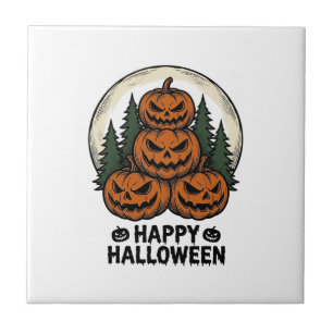 Vintage-Kürbis-Halloween-Jack-O-Lantern-Wald-Shirt Fliese