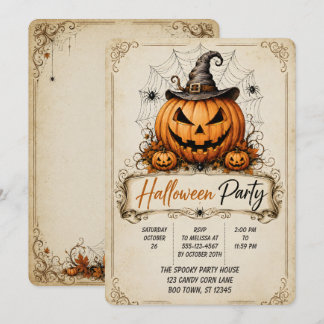 🎃🕸️ Vintage-Kürbis-Halloween-Party 👻✨ Einladung