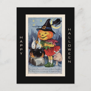 Vintage-Kürbis-Hexe Frohes Halloween Postkarte