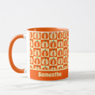 Vintage-Kürbis-Orange-Tartan-Kariert-Thanksgiving Tasse
