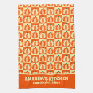 Vintage-Kürbis-Orange-Tartan-Karo-Thanksgiving Geschirrtuch