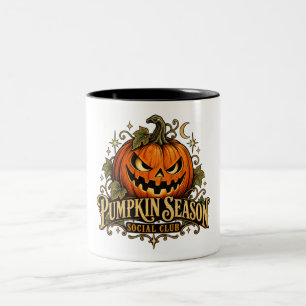 Vintage-Kürbis-Saison Social Club Jack O Lantern Zweifarbige Tasse