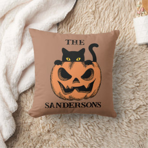 Vintage-Kürbis-Schwarze-Halloween-Katzen-Familienn Kissen