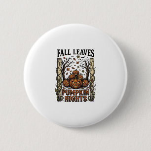 Vintage-Kürbis-Shirt Herbstlaub Gruselernte A Button