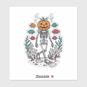 Vintage-Kürbis-Skelett-Taucher-Halloween-Fisch-Des Aufkleber